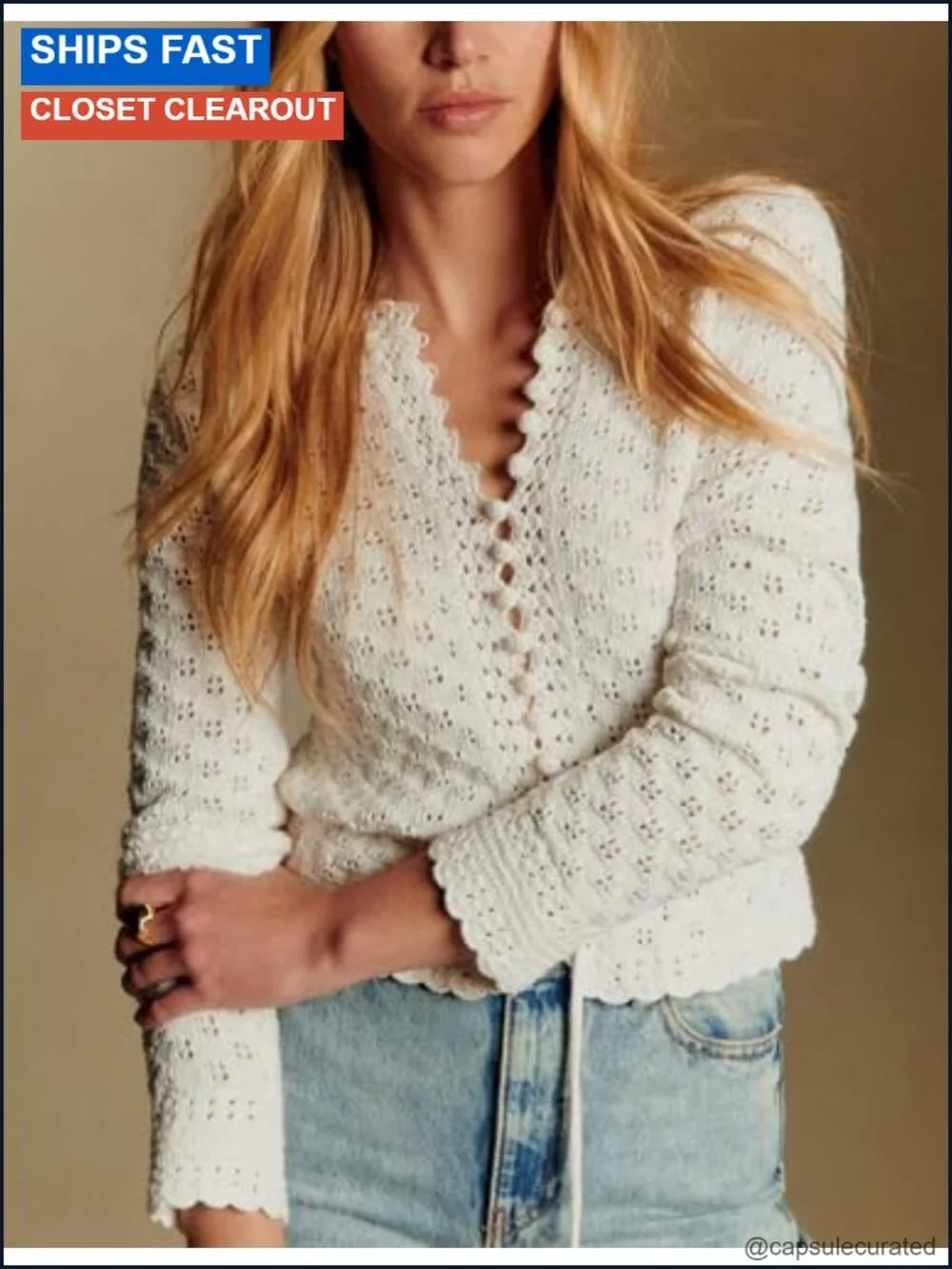 Womens Crochet Cardigan Long Sleeve Tie Front Lightweight Knit Sweater